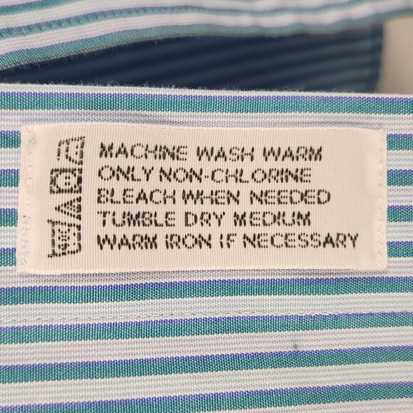 Kirkland Signature Men 18-35 Button Down Shirt Blue White Striped Long Sleeve - Picture 4 of 16